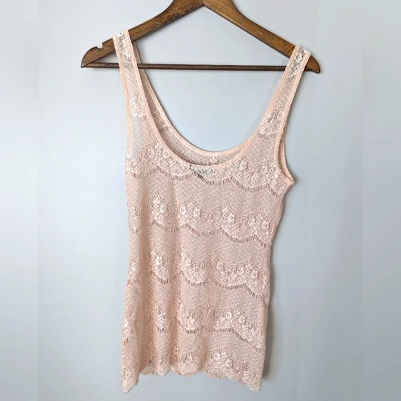 Talula Aritzia Lace sheer Rose Gold Tank Top Womens Size M Cottagecore Boho - Picture 2 of 6